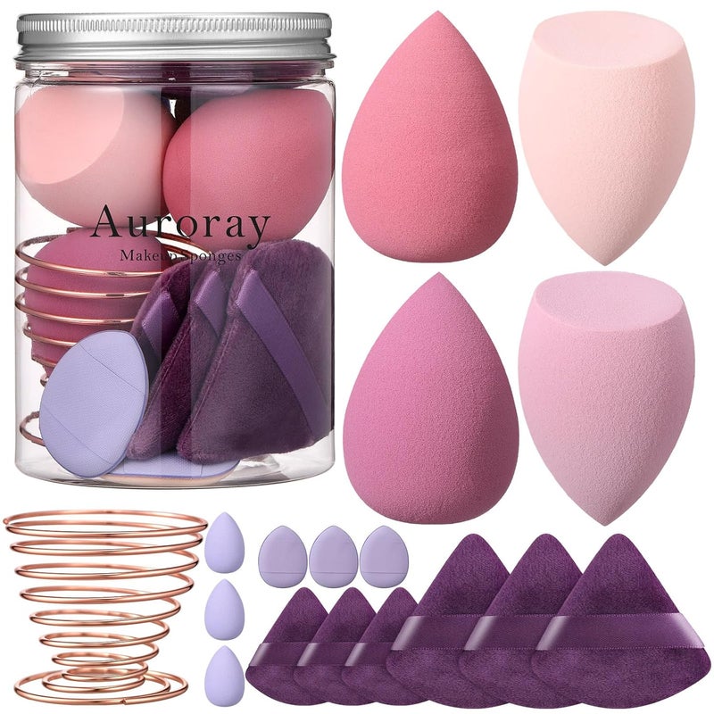 AuraRay 17PCS Makeup Sponge Set for Foundation with 6PCS Powder Puff, 3PCS Mini Makeup Sponges, 3PCS Foundation Mini Make Up Sponge Puff and 1PCS Make Up Sponges Holder - Image 1